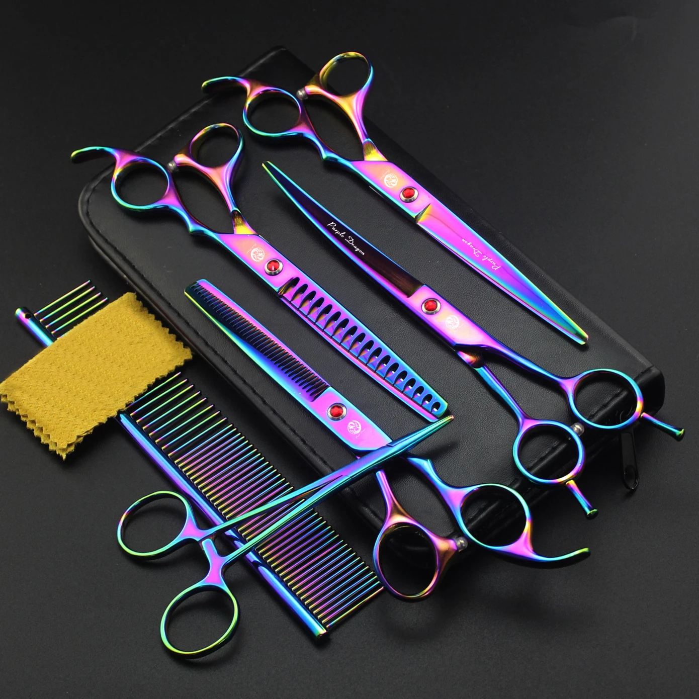 Dog Grooming Scissors Purple Dragon Dog Grooming Scissors Professional Japan Stainless Chunker Pet Thinning Scissors Up Curved Comb Z3002
