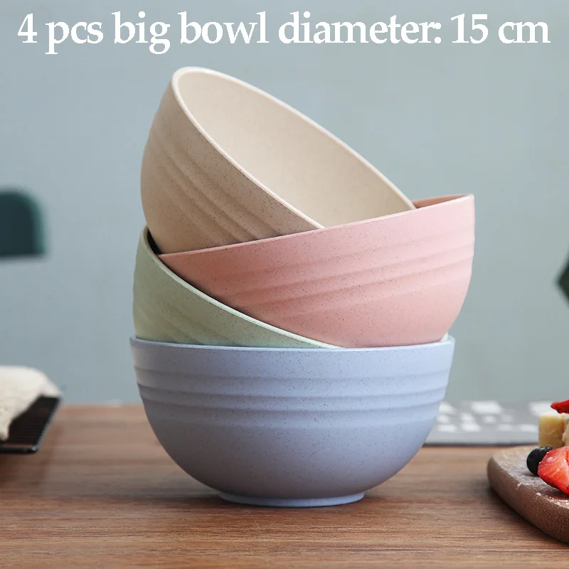 4 шт пшеничная соломенная миска с антипригарным покрытием PP кухонные аксессуары рисовая пищевая тарелка контейнер для сохранения экологически чистой прочной миски посуда - Цвет: KT185