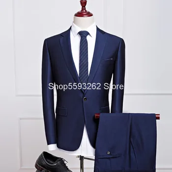 

Sapphire Blue Color Suit Suit Second Piece Set Business Leisure Slim Fit Groom Marriage 919