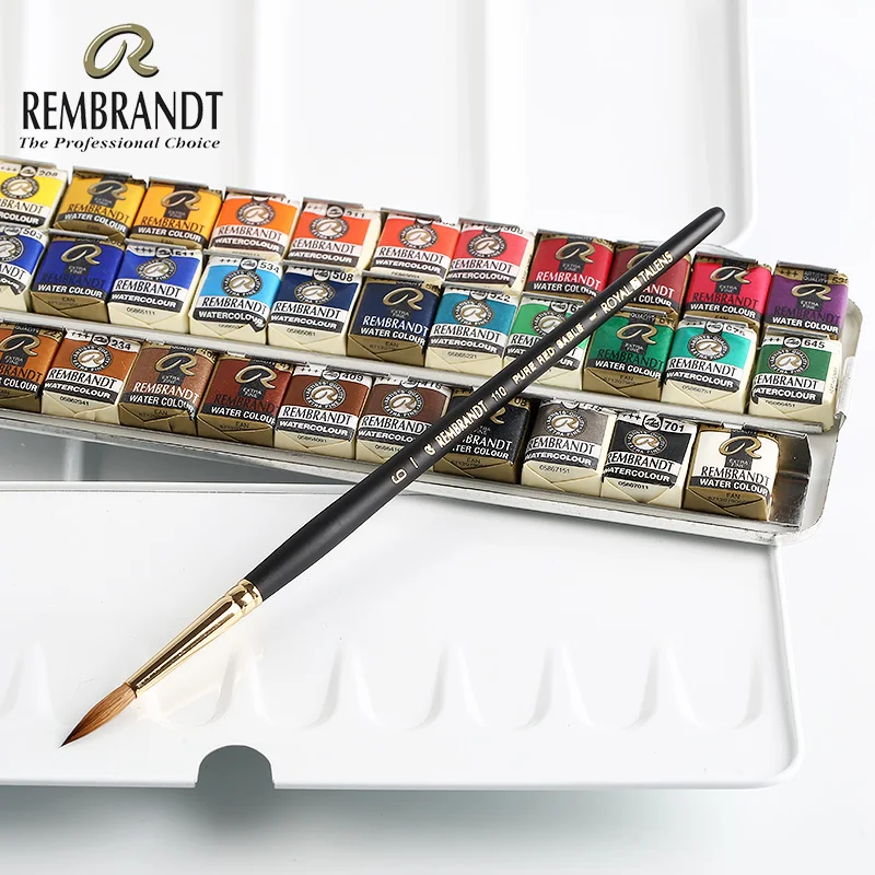 REMBRANDT Artist Solid Watercolor Paint Set 48/36/24/12 Color Portable Metal Box Paint Brush Sketch Creation Drawing Supplies