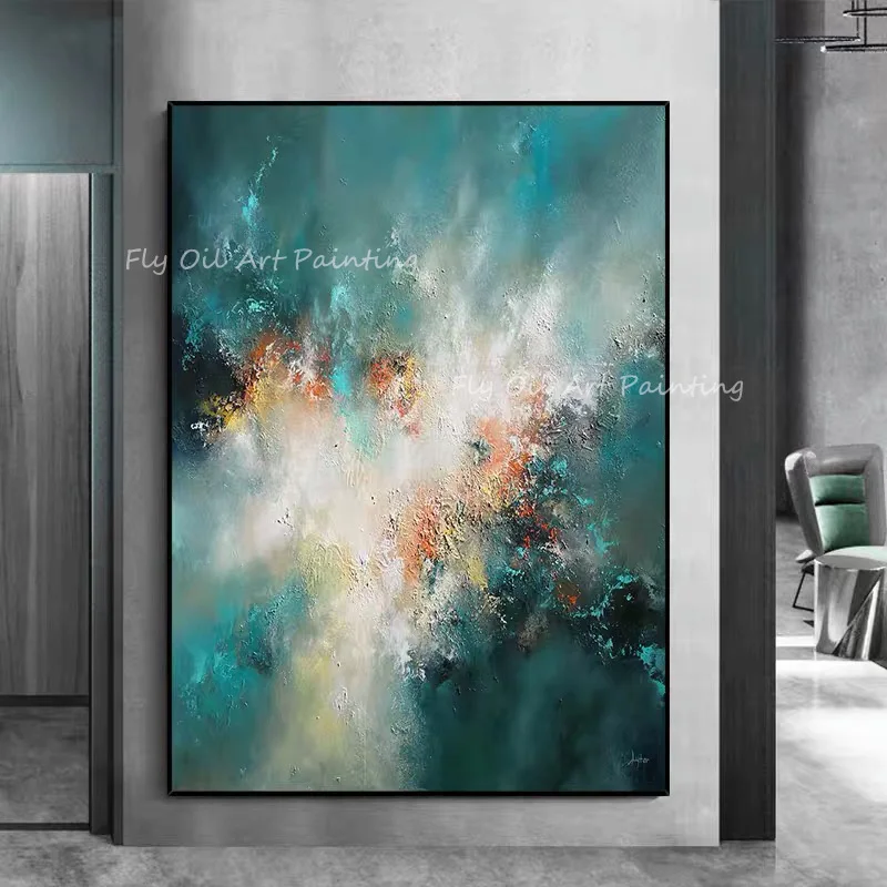 

Зеленая красочная Вселенная стиль пейзаж 100% ручная работа абстрактное масло фотообои для гостиной коридора кухни подарок