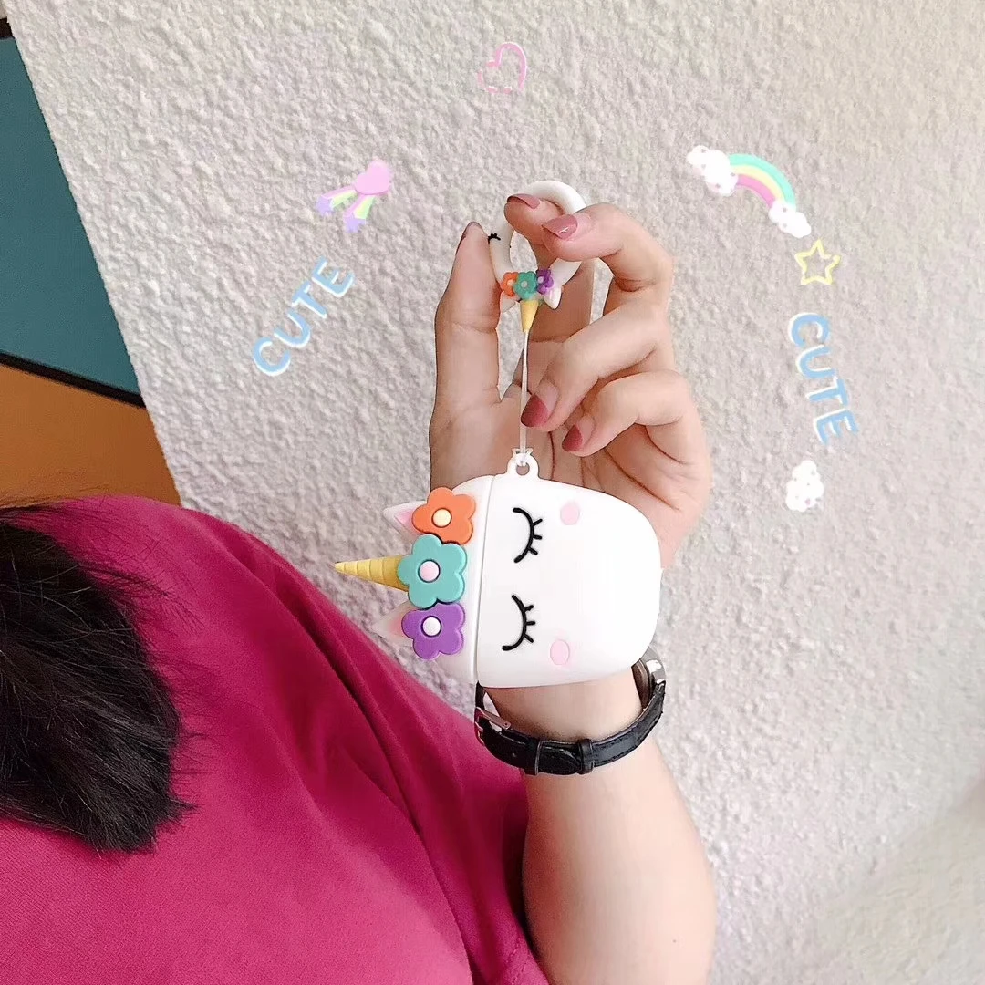 Милый мультяшный чехол с единорогом для Apple Air Pods 1/2 чехол силиконовый ударопрочный чехол для наушников с кольцом на палец портативные наушники чехол