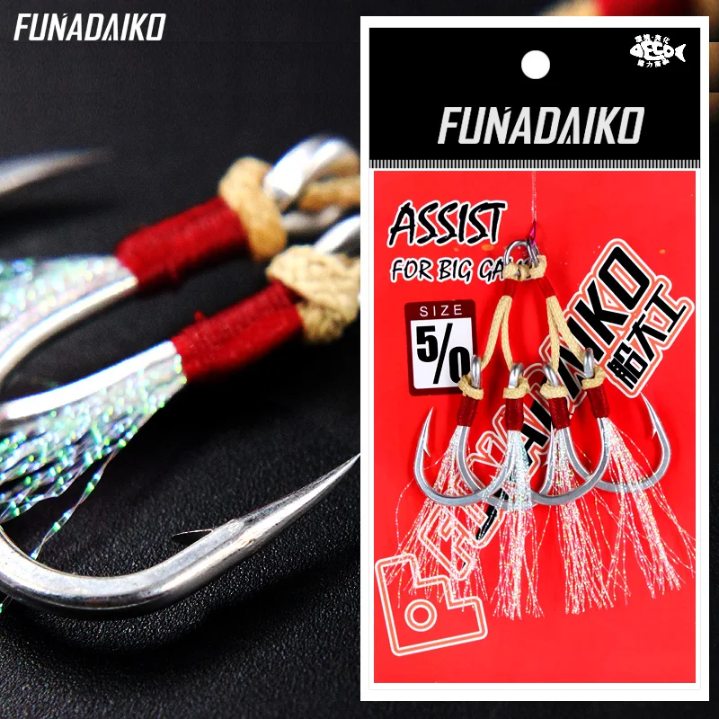 FUNADAIKO Seafishing assist hooks slow jigging hooks high carbon strongth doubule hooks 1/0 2/0 3/0 4/0 salewater jig hooks