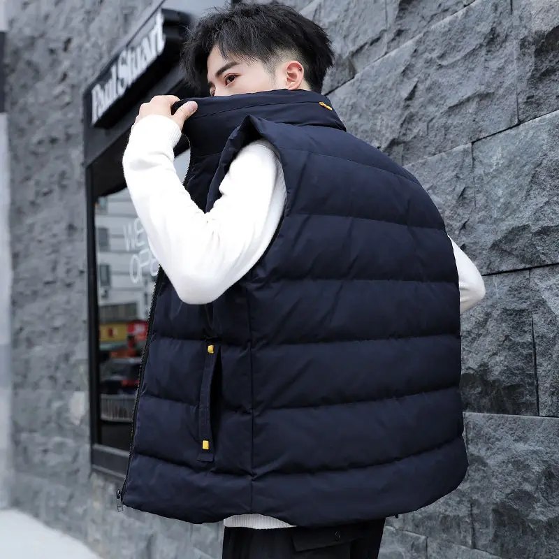 Navy 8XL жилет пальто для мужчин Осенняя мужская куртка без рукавов пальто Зимний теплый жилет мягкий пуховый жилет Мужская брендовая одежда размера плюс - Цвет: Navy