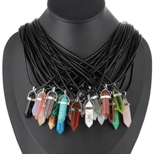 

Natural Stone Crystal Turquoises Leather Rope Necklaces Tiger Eye Opal Aventurine Pendnat for Women Men DIY Jewelry Making Chain