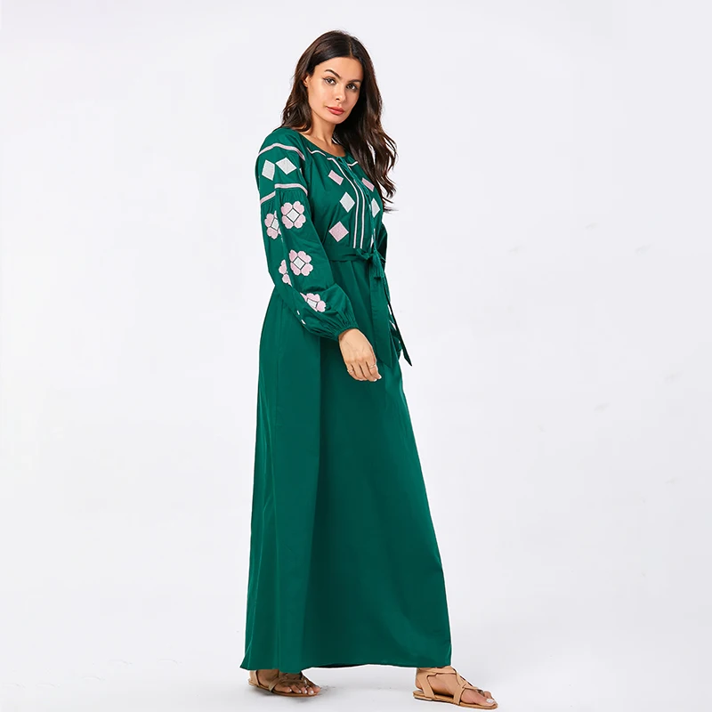 Abaya платье в турецком стиле, зеленое, плюс размер, мусульманское платье с цветочным принтом, Дубай, платья-кафтаны, Vestidos Eid, Исламская одежда