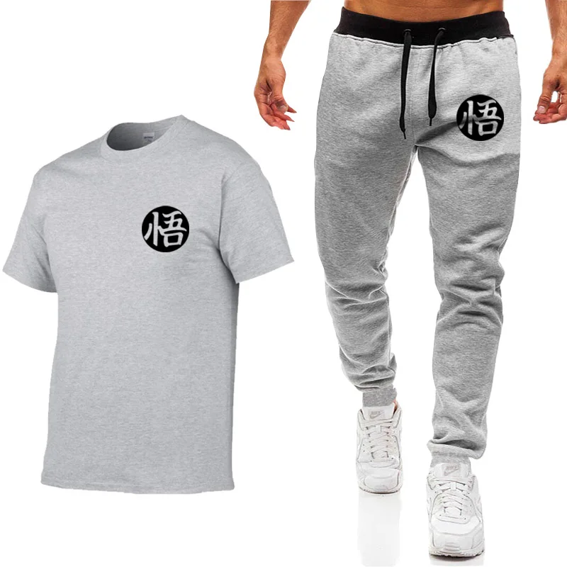 

2019 Summer Man's T-shirt+Pants Set Casual two piece Dragon Ball Goku print Sweatpants Fitness T shirt Jogger male clothing
