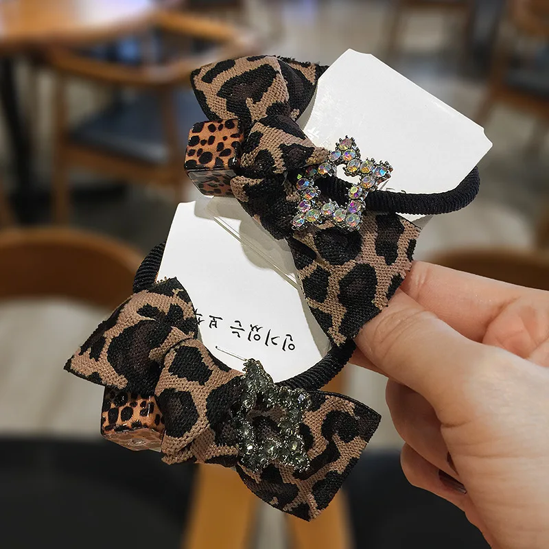 

2019 New Leopard Bow Hair Rope Korea Style Square Star Rubber Hair Bands for Girl Women Cute Headwear Fashion Hair Accessories