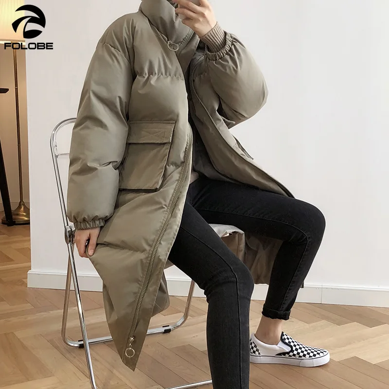 FOLOBE парка пальто Макси Длинная зимняя куртка для женщин Свободная Женская ветровка верхняя одежда