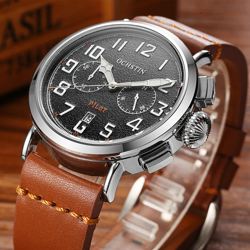 2023 New Men Watch Clock Luxury Top Brand OCHSTIN Pilot Classical Quartz Watches Male Waterproof Chronograph Luminous Wristwatch ochstin prominente series multi functional quartz watch commuter leisure 30 meters life waterproof gold shell mens quartz clock