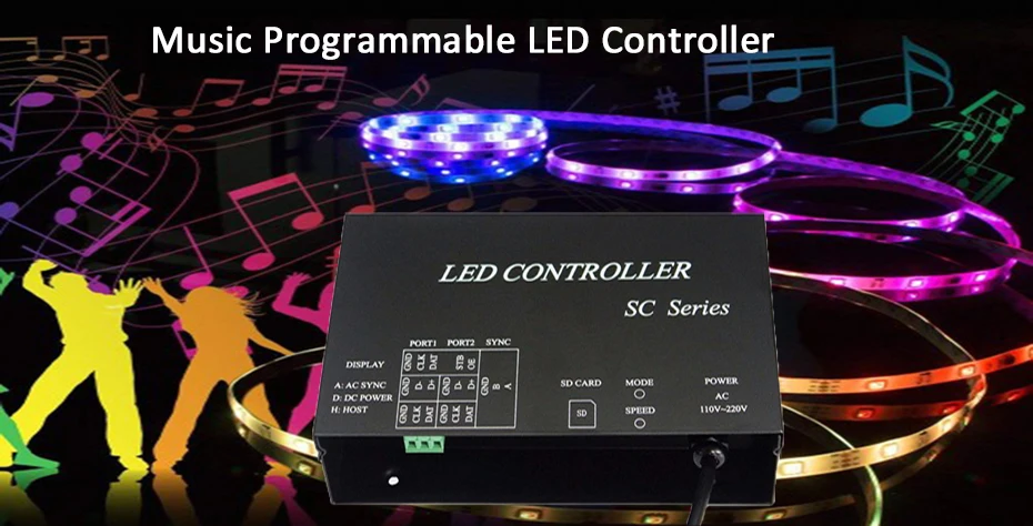 Full Color Programmable LED Music Controller 4096Pixels SD Card RGB LED Controller DMX512 WS2812 Microphone&audio Cable Input