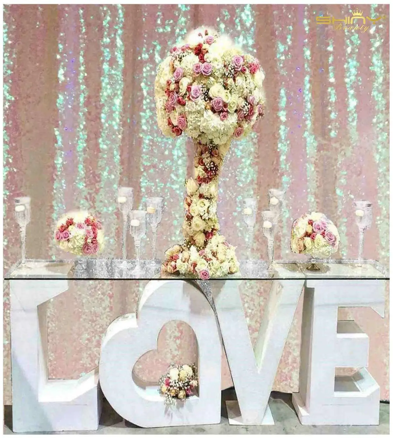 

Shinybeauty Changed Pink Party Backdrop Transparent Pink Photo Curtains Birthday Wall Decoration-M190726