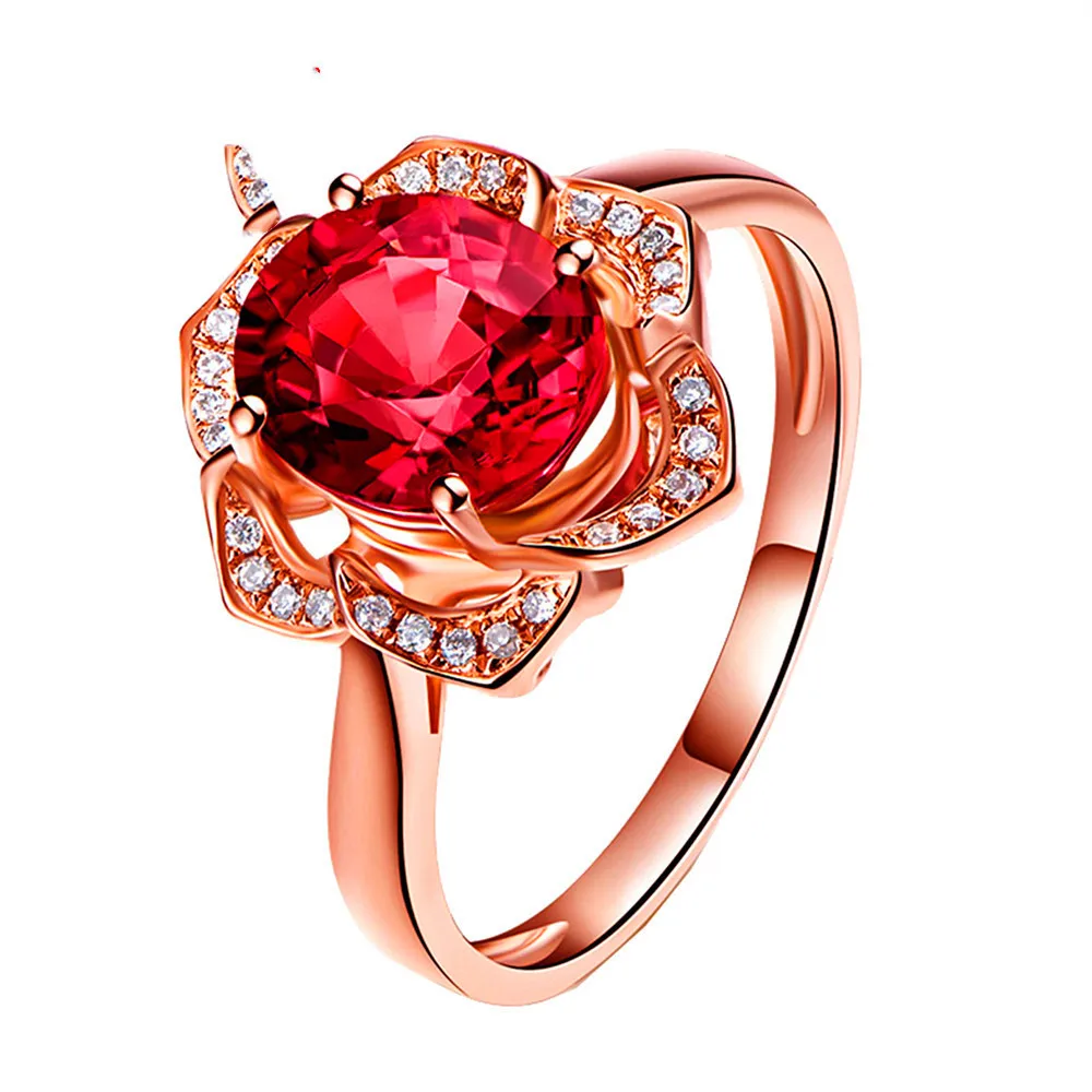 Очаровательное женское овальное цветочное кольцо с красным камнем, уникальный стиль, розовое золото, кольцо на палец, винтажные Свадебные вечерние кольца для невесты