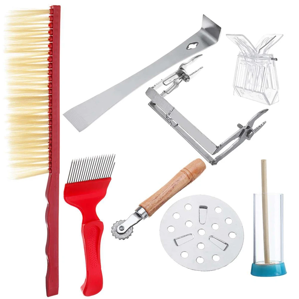 8Pcs Bee Hive Scraper Tool Beekeeper Heat Shield Protection Scraper Brush Uncapping Fork Catcher Kit Apiculture Accessories