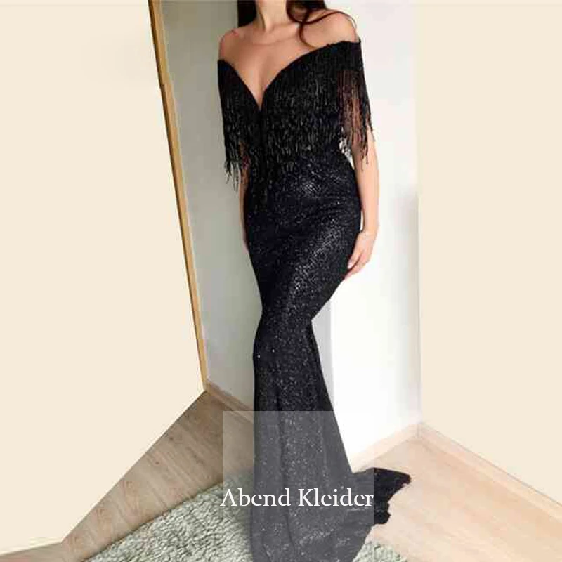 Customized Long Black Evening Dress 2020 Saudi Arabia Mermaid Glitters Lace with Beads Tassles | Свадьбы и торжества