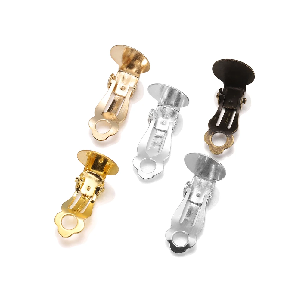 

50pcs/lot 10mm Plated Metal Earring Clips No Pierced Earrings Blank Glass Cabochons Earring For DIY Earring Making Accessories