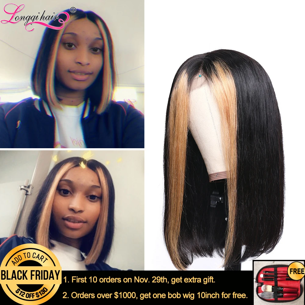 

Longqi Highlight 27# 30# 99J Bob Lace Front Wig 8-24 Inch 13x4 Lace Front Human Hair Wigs Remy Brazilian Straight Lace Front Wig