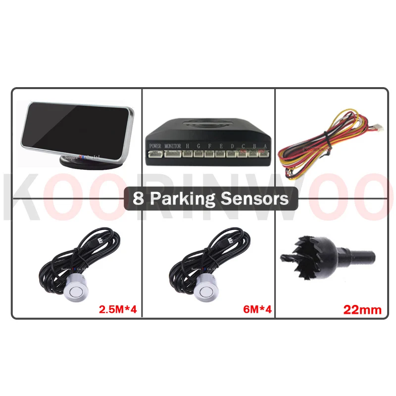 Koorinwoo LCD Display Parktronic Car Parking Sensors 8 Radars Sound Alarm Probes Car-detector Car Parking Parkmaster Reversing