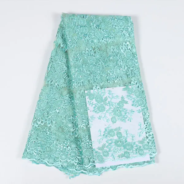 light green Лучшие продажи французские нигерийские кружева ткань высокого качества с цветочной вышивкой африканский тюль кружева ткань с бисером для женщин платье - Цвет: light green