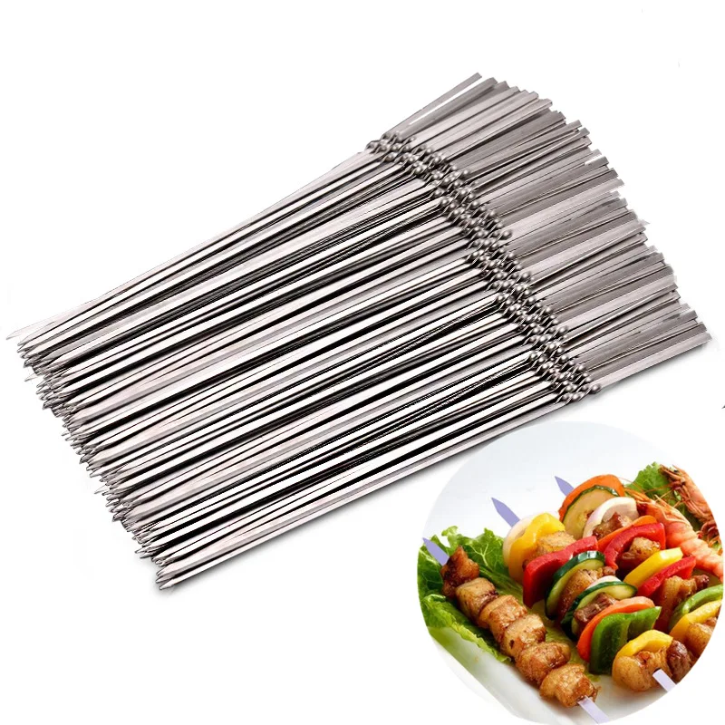 

10pc Stainless Steel Skewer Flat Barbecue Skewer BBQ Needle Stick Garden Outdoor Camping Tools BBQ Grill Accessories Gadgets
