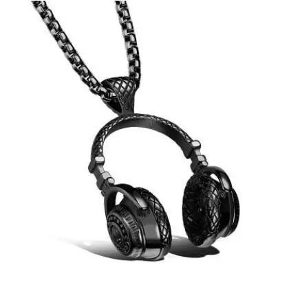 DJ подвеска в виде наушников ожерелье s хип хоп цепь из нержавеющей стали для мужчин и женщин ювелирные изделия рок гарнитура в виде ожерелья музыкальный подарок - Окраска металла: black