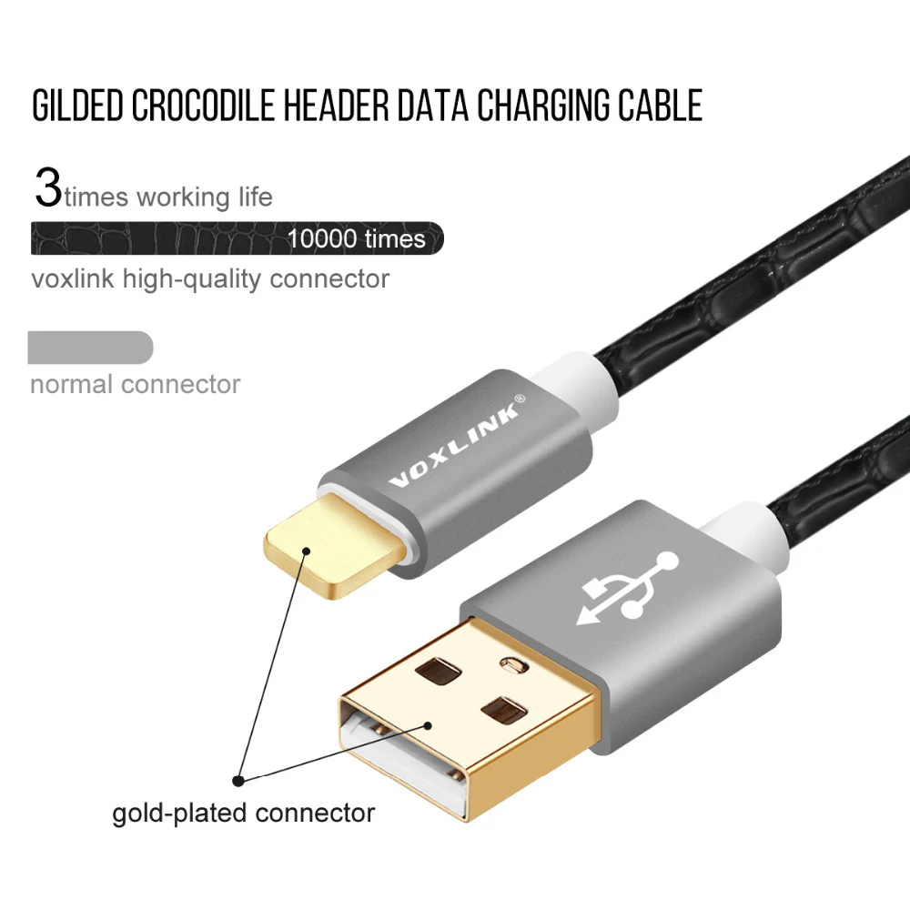VOXLINK usb кабель для зарядки iPhone 7 Plus из искусственной кожи, usb-кабель для синхронизации данных и зарядки для iPhone 6S Plus 5S iPad Air Mini