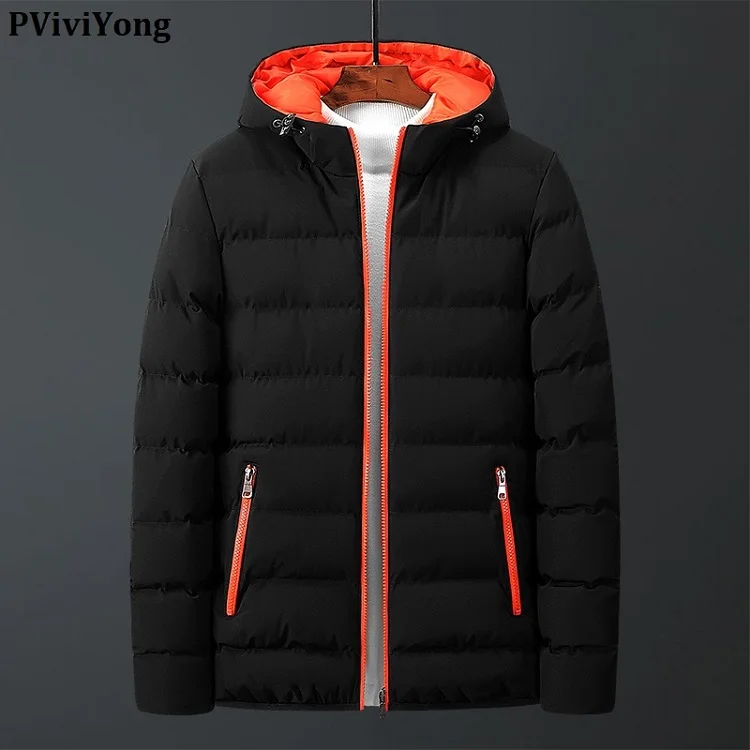 PViviYong, зимние модные куртки для мужчин, высокое качество, хлопок, короткое пальто, Мужская одежда, парка с капюшоном, 5513