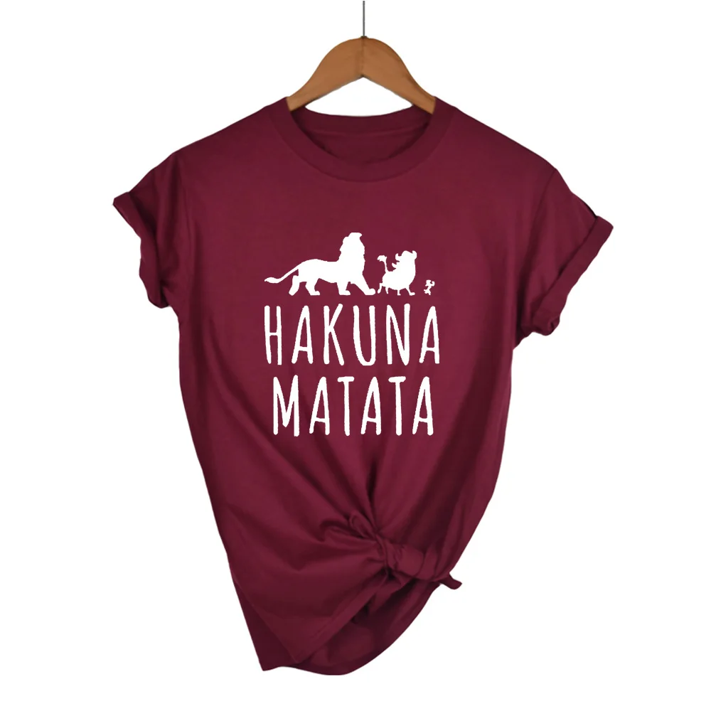 Новинка, футболка s для женщин, Hakuna Matata, Ulzzang, принт Король Лев, футболка для отдыха, круглый вырез, короткий рукав, футболка