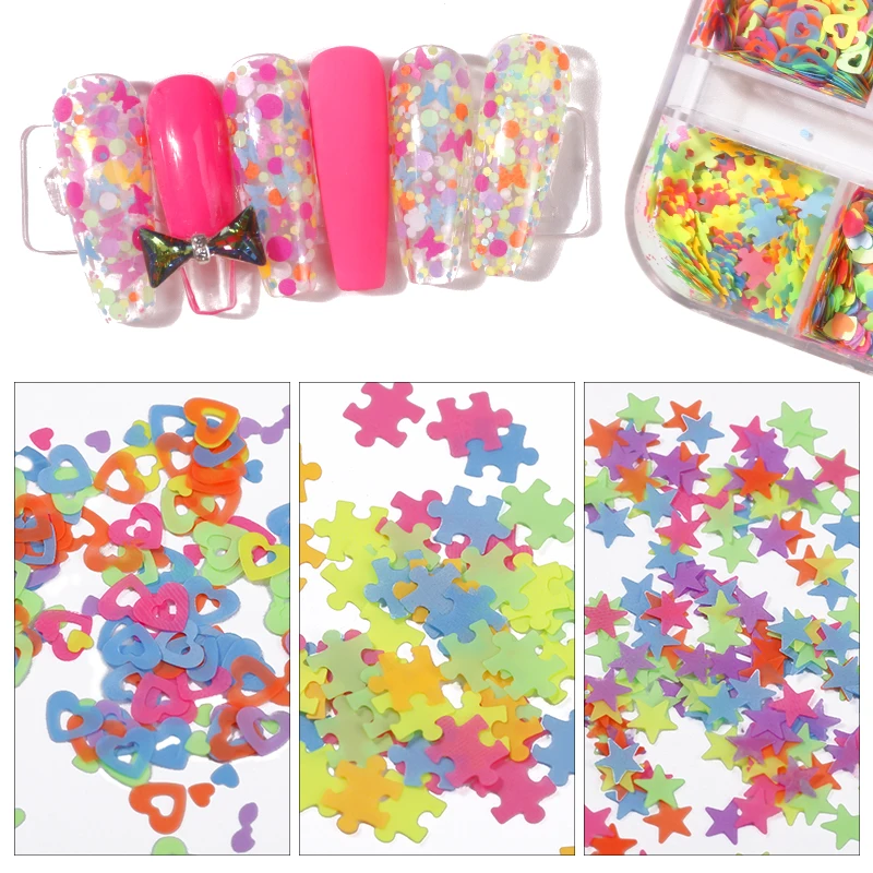

1Box 12 Grids Holographic Nail Glitter Flakes Sequin Colorful DIY Glitter For Acrylic Nails Manicure Gel Polish Tips 3D Stickers