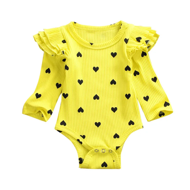 Хлопковый трикотажный комбинезон в рубчик с длинными рукавами и оборками для новорожденных мальчиков и девочек, комбинезон, костюм для подвижных игр, одежда для малышей 0-24 месяцев - Цвет: H
