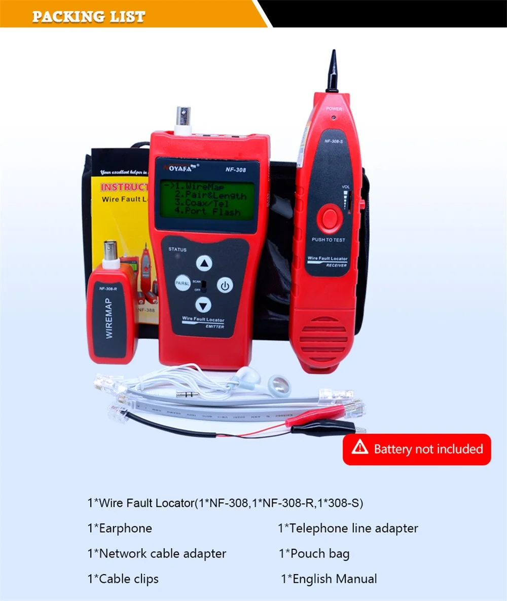 Noyafa NF-308 сетевой кабель мониторинга тестер ЖК провод дефектоскоп LAN сети Coacial BNC USB RJ45 RJ11 красный цвет