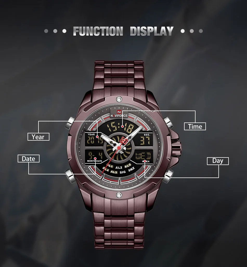 NAVIFORCE мужские часы Лидирующий бренд из нержавеющей стали мужские часы аналогово-цифровые кварцевые наручные часы мужские спортивные часы Relogio Masculino