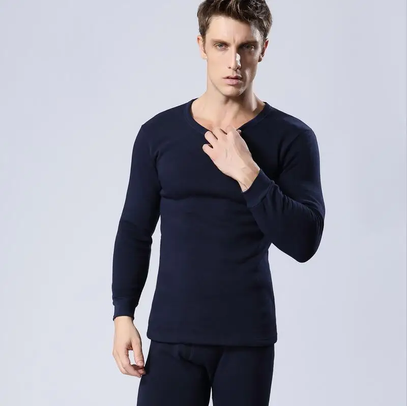 Thermal Underwear Sets For Men Winter Thermo Underwear Long Johns Winter Clothes Men Thick Thermal Clothing Solid Drop Shipping - Color: Navy Blue