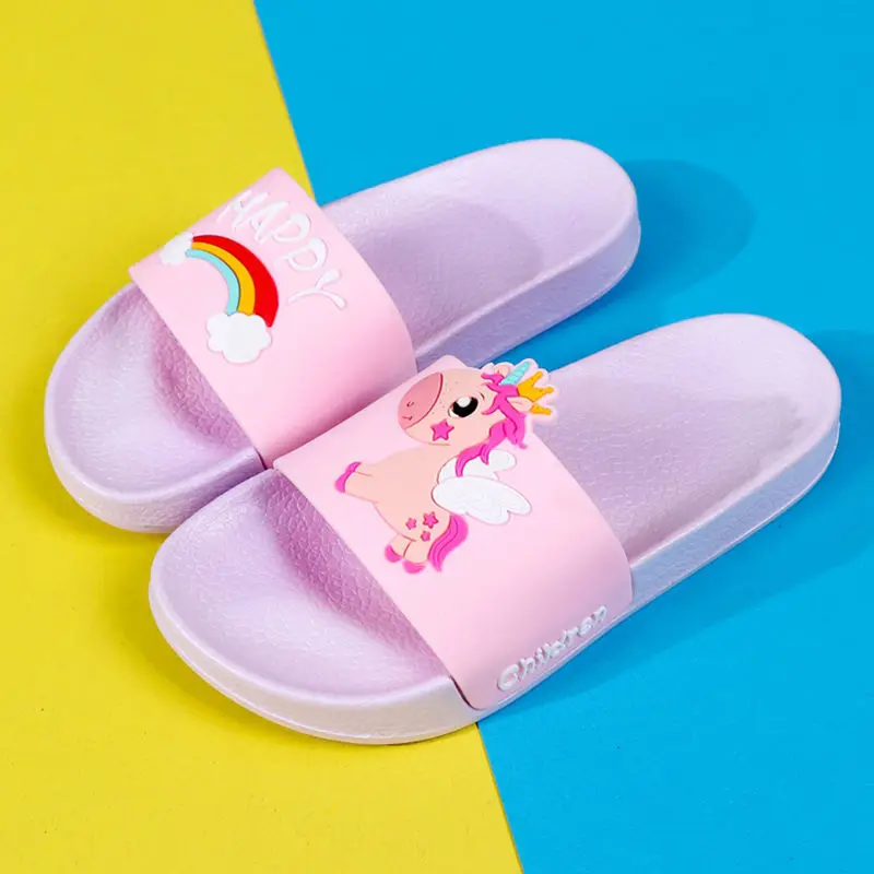 Cartoon Baby Girls Slippers Summer Rainbow Toddler Shoes Kids Indoor Anti-Slip PVC Slippers Soft Bottom Children Shoes B0022