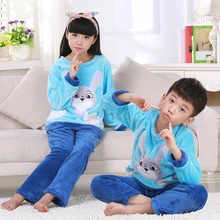 Пижамы для девочек теплая плотная осенне-зимняя Фланелевая Пижама детская одежда для сна из кораллового флиса с героями мультфильмов, детские пижамы