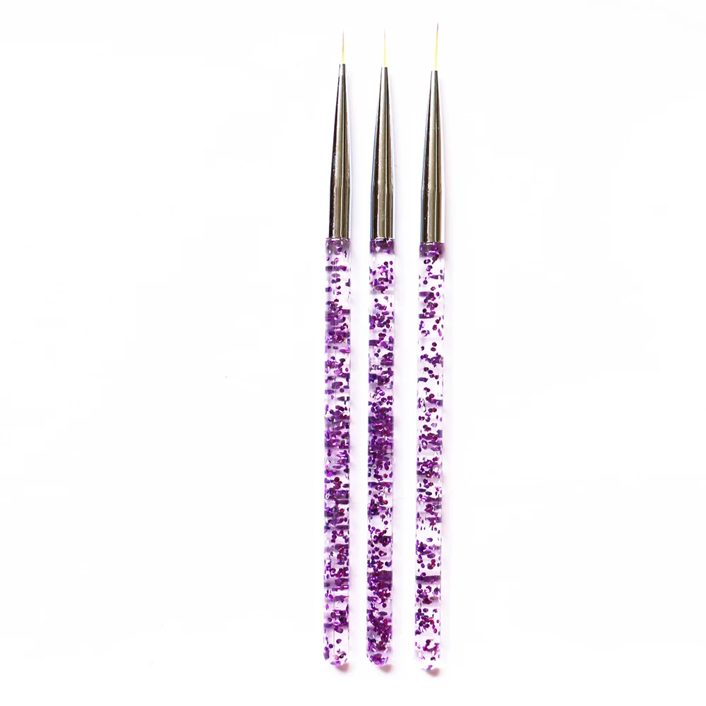 3 шт/набор гель для ногтей Рисование лайнер для макияжа кисть Ручка акриловые блестки ручка синий и фиолетовый цвет инструменты для ногтей - Цвет: Purple Set