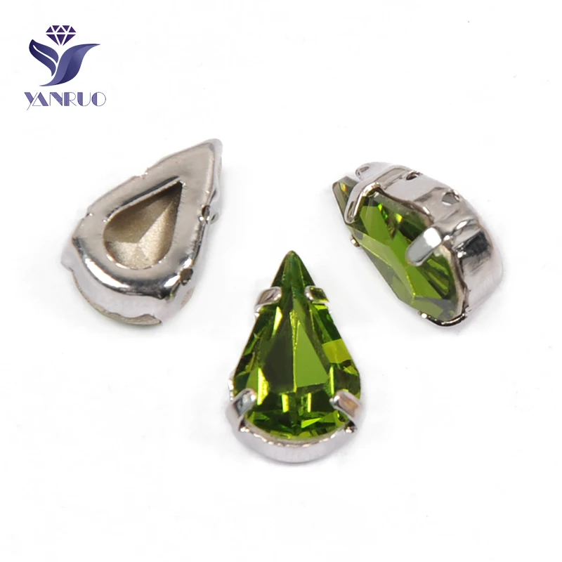 Olivine YANRUO 4300, грушевидные Необычные камни, установка K9, стразы, точечное стекло, хрустальные пришитые Стразы для украшения одежды - Цвет: Olivine