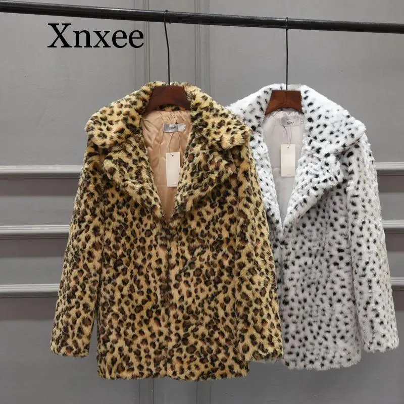 

The new type of imitation fur in the long suit sexy white Leopard pattern imitation fur jacket black and white