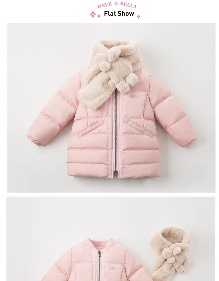 DB11672 dave bella/зимнее однотонное пуховое пальто для маленьких девочек; детская куртка с шарфом; Детское пальто высокого качества; детская стеганая верхняя одежда