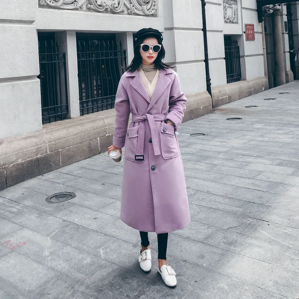 

Photo Shoot 2018 Autumn & Winter New Style WOMEN'S Dress-Style Retro Laziness-Style over-the-Knee Long Woolen Overcoat Woolen Ja