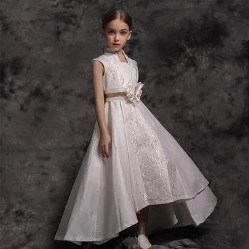 

High Quality 3-14 Year Kids Girls Wedding Embroidery Girl Dress New Princess Party Pageant Formal Dress Sleeveless Silk Tulle