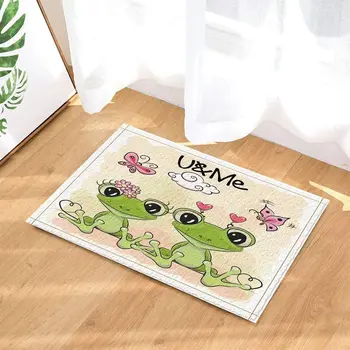 

Dessin animé Peint Fond Jaune Nuages ​​Blancs Rose Beau Papillon 2 Yeux Noirs Vert Mignon Petite Grenouille Tapis de Salle de Ba