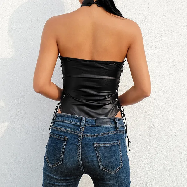 Leather Riveted Backless Lingerie 8
