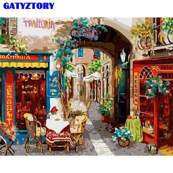 

GATYZTORY Frame DIY Oil Painting Landscape Street Painting By Numbers Kits Acrylic Canvas Painting Wall Art For Home Decor
