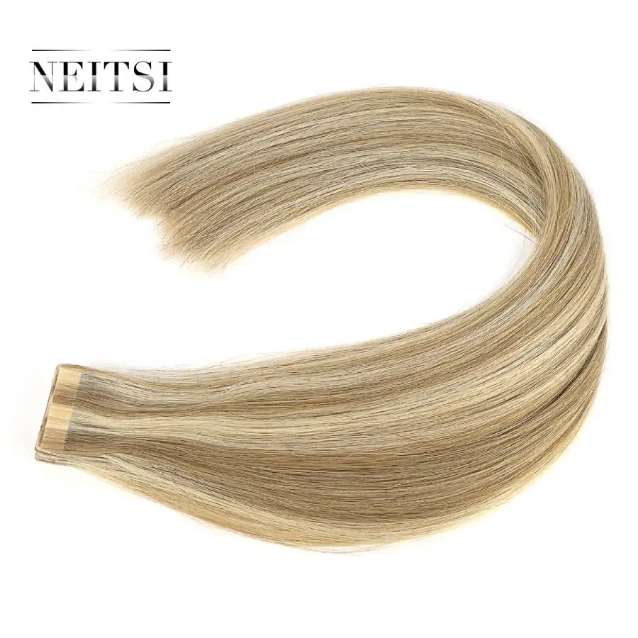 Накладные человеческие волосы Neitsi Remy на Клейкой Ленте, прямые волосы с двойным нарисованным клеем, кожный уток 20 дюймов, 2,5 г/локон, цвет балаяж - Цвет: Cappucino Cream