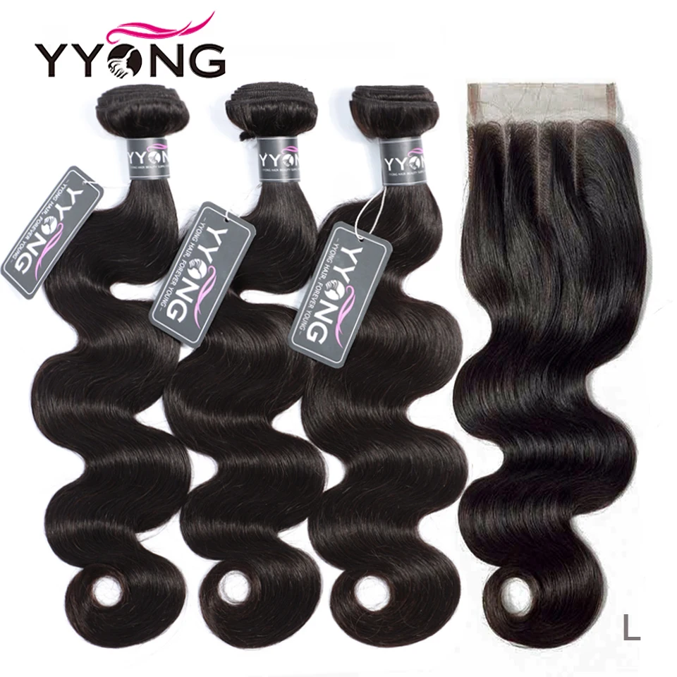 Photo Product Yyong Transparent 3/4 Bundles With Closure Body Wave Peruvian Hair Bundles With Lace Closure 4X4 Human Hair Bundles With Closure