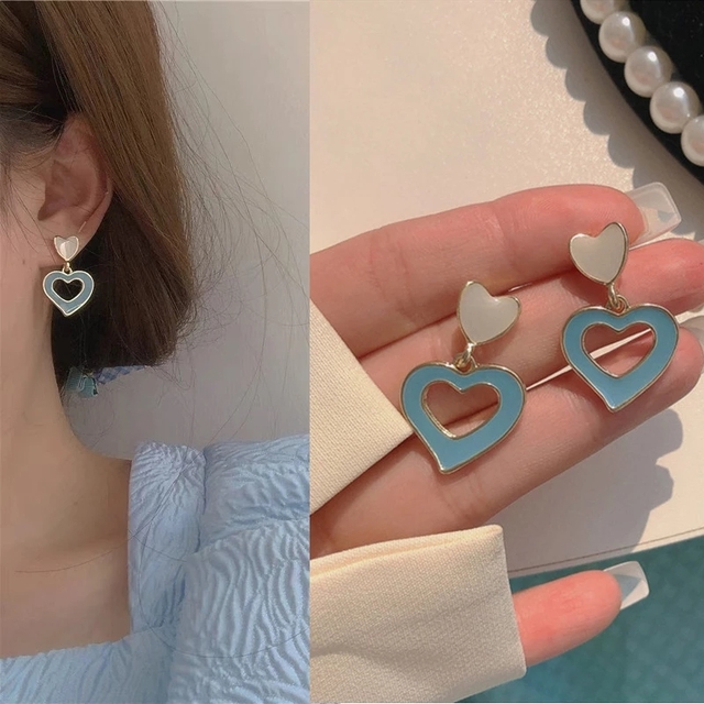 Color Big Heart Stud Earrings for Women Girl Korean Love Drop Glaze Aesthetic Daily Life Minimalist Jewelry Piercing Ear