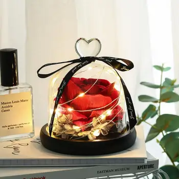 

Eternal Real Rose LED Night Light Copper Glass Cover Decorative Monther Valentines Day Household Birthday Festival Gift