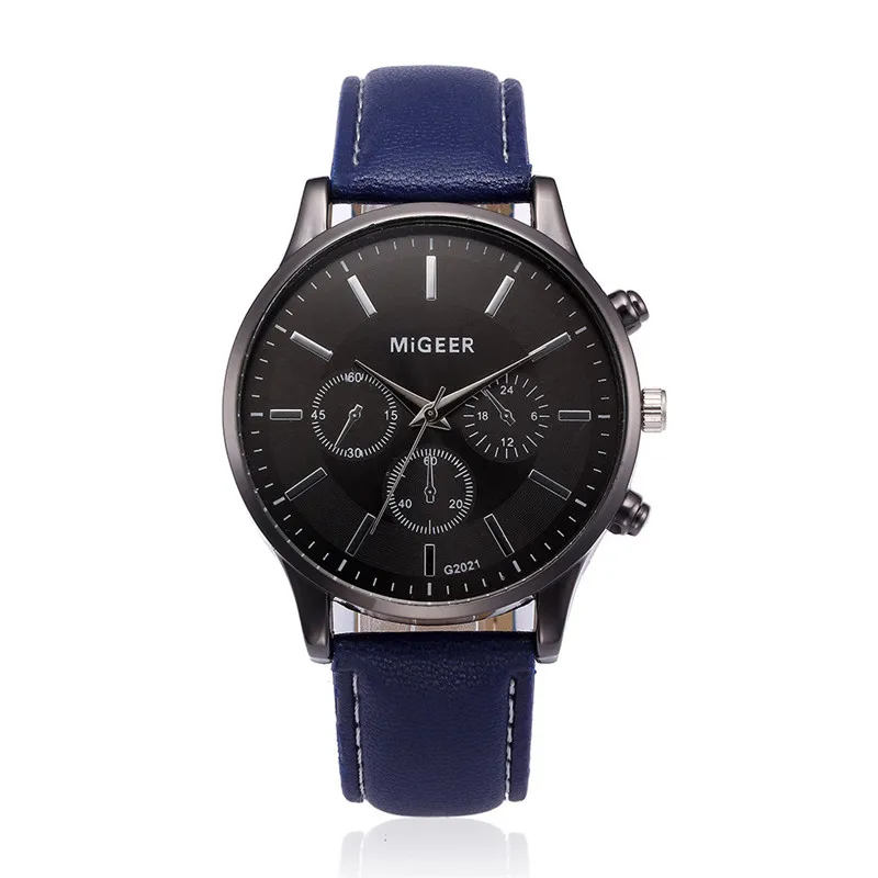 Мужские часы Ретро дизайн кожаный ремешок аналоговые сплав кварцевые наручные часы MiGEER Мужские часы Горячие relogio masculino CD - Цвет: B