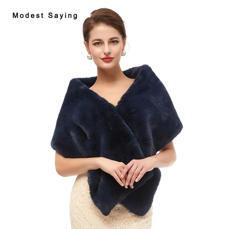 navy blue faux fur shawl
